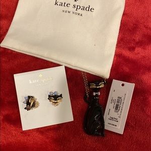 Kate Spade Enamel Metal cat with matching earrings NWT
